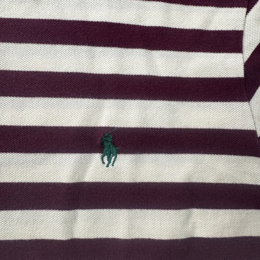 Polo Ralph Lauren Mens XL Custom Fit Striped Polo Shirt Burgundy Cream 00192
